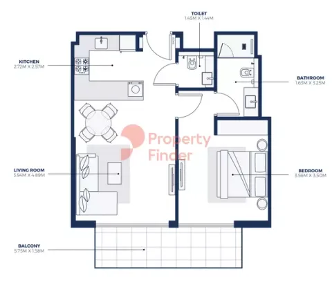 Floor plan, 1 Bed, 730 sq ft