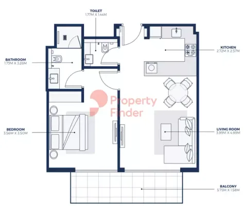 Floor plan, 1 Bed, 733 sq ft