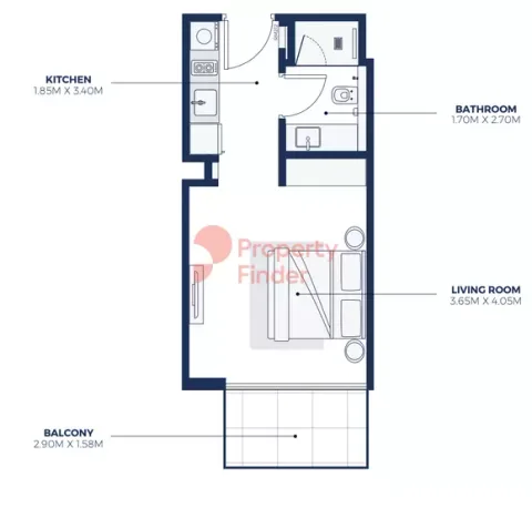Floor plan, Studio, 366 sq ft