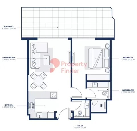 Floor plan, 1 Bed, 899 sq ft