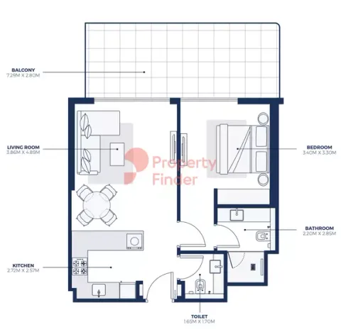 Floor plan, 1 Bed, 853 sq ft
