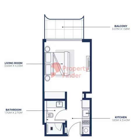 Floor plan, Studio, 375 sq ft
