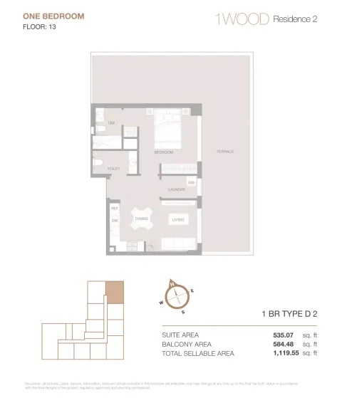 Floor plan, 1 Bed, 1,119 sq ft