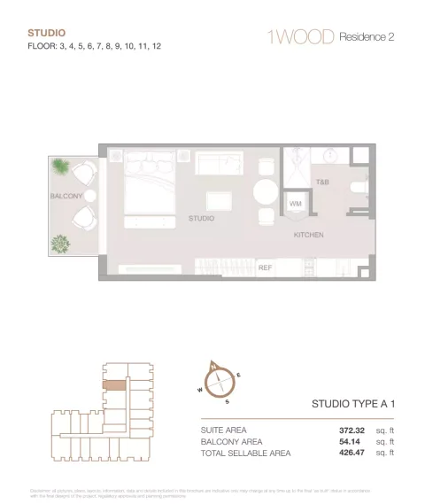 Floor plan, Studio, 426 sq ft