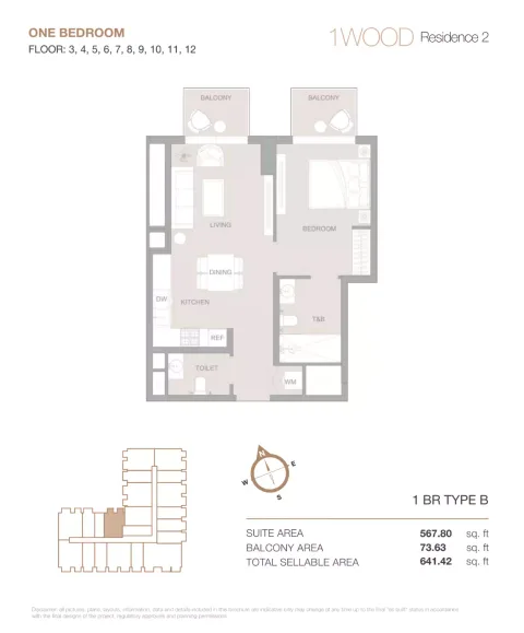 Floor plan, 1 Bed, 641 sq ft