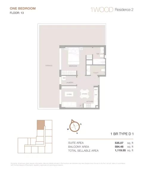 Floor plan, 1 Bed, 1,119 sq ft