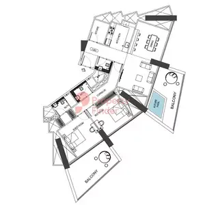 Floor plan, 2 Beds, 1,708 sq ft