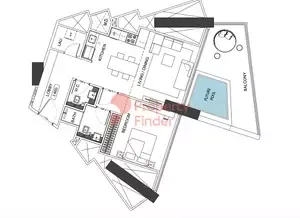 Floor plan, 1 Bed, 916 sq ft