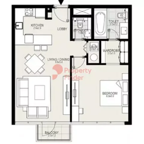 Floor plan, 1 Bed, 738 sq ft