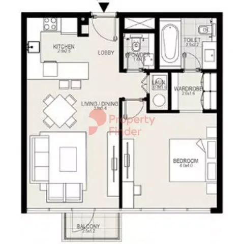 Floor plan, 1 Bed, 738 sq ft