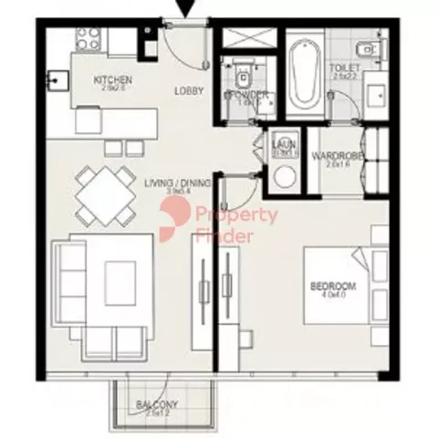 Floor plan, 1 Bed, 738 sq ft