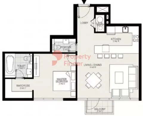 Floor plan, 1 Bed, 768 sq ft