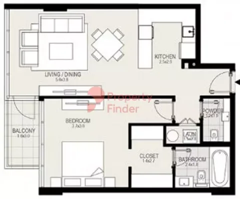 Floor plan, 1 Bed, 781 sq ft