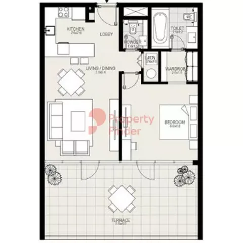 Floor plan, 1 Bed, 1,050 sq ft