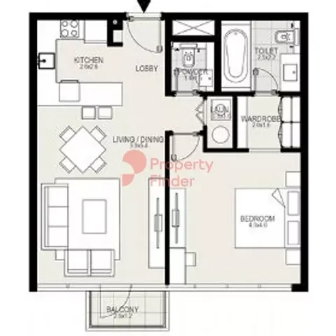 Floor plan, 1 Bed, 738 sq ft