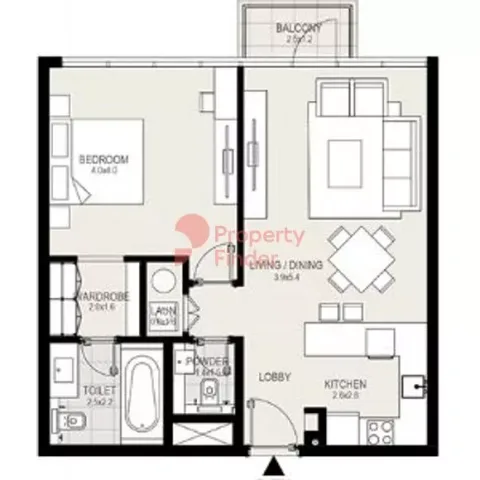 Floor plan, 1 Bed, 738 sq ft
