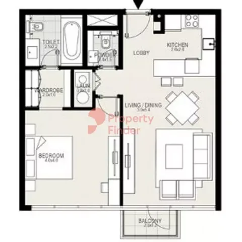 Floor plan, 1 Bed, 738 sq ft