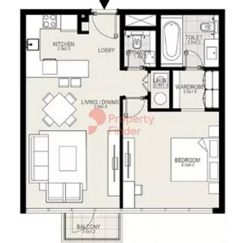 Floor plan, 1 Bed, 738 sq ft