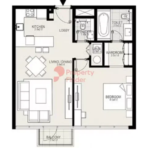 Floor plan, 1 Bed, 738 sq ft