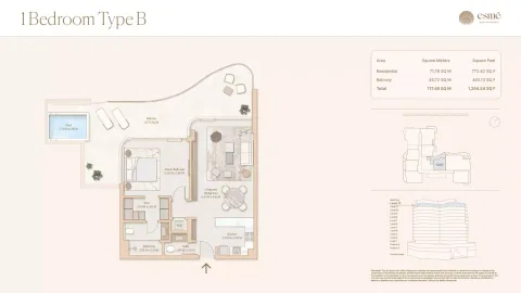 Floor plan, 1 Bed, 1,264 sq ft
