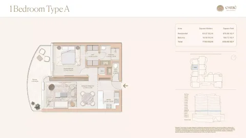 Floor plan, 1 Bed, 835 sq ft