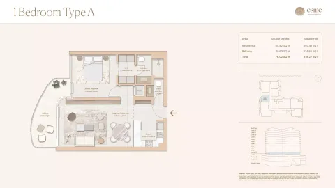Floor plan, 1 Bed, 818 sq ft