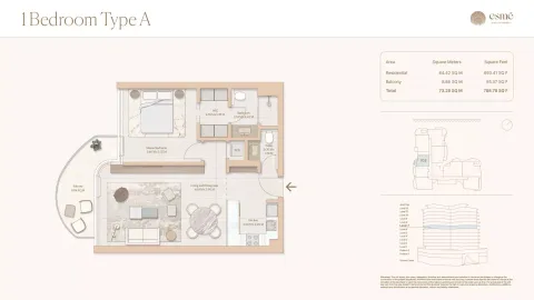 Floor plan, 1 Bed, 788 sq ft