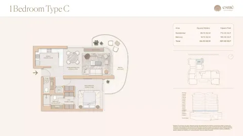 Floor plan, 1 Bed, 907 sq ft