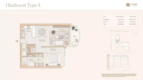 Floor plan, 1 Bed, 756 sq ft