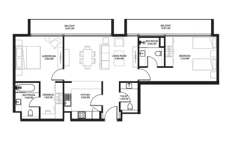 Floor plan, 2 Beds, 1,192 sq ft