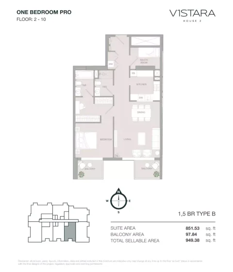 Floor plan, 2 Beds, 949 sq ft