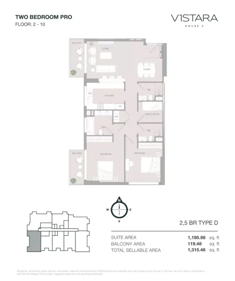 Floor plan, 3 Beds, 1,315 sq ft