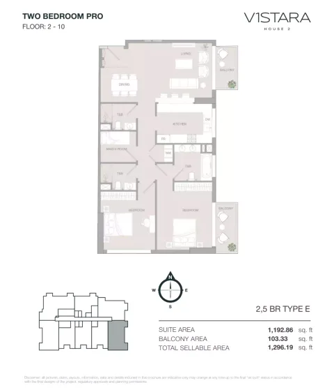 Floor plan, 3 Beds, 1,296 sq ft