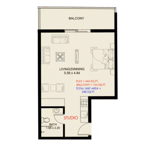 Floor plan, Studio, 548 sq ft