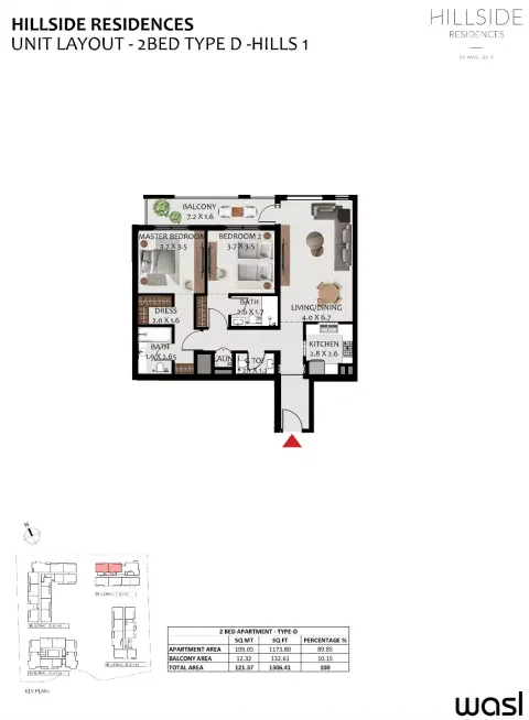 Floor plan, 2 Beds, 1,306 sq ft