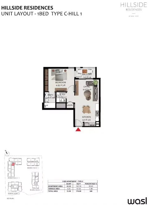 Floor plan, 1 Bed, 774 sq ft
