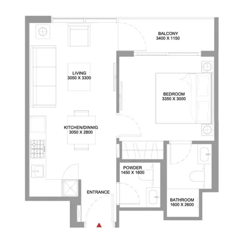 Floor plan, 1 Bed, 511 sq ft