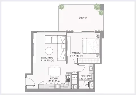 Floor plan, 1 Bed, 0 sq ft