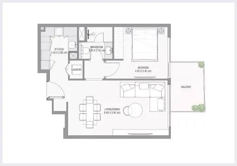Floor plan, 1 Bed, 0 sq ft