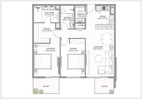 Floor plan, 2 Beds, 0 sq ft