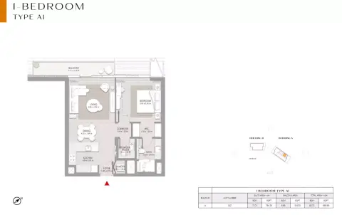Floor plan, 1 Bed, 868 sq ft