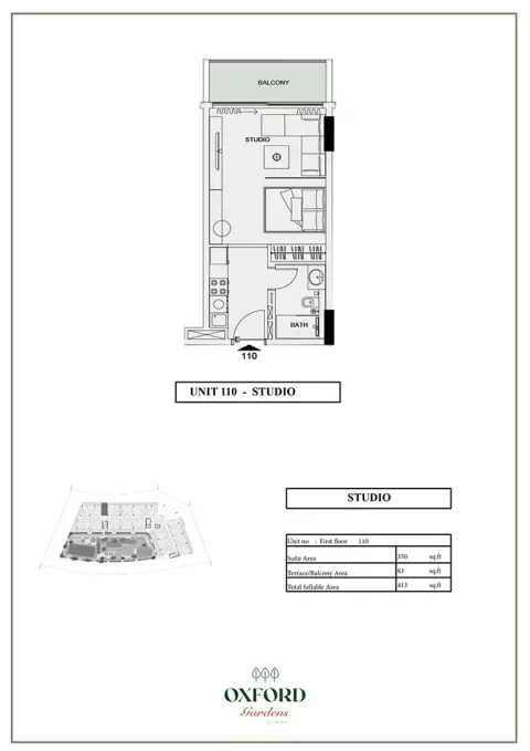 Floor plan, Studio, 413 sq ft