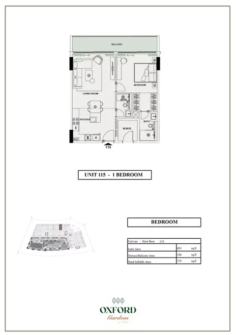 Floor plan, 1 Bed, 824 sq ft