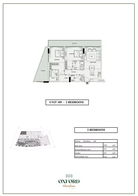 Floor plan, 2 Beds, 413 sq ft