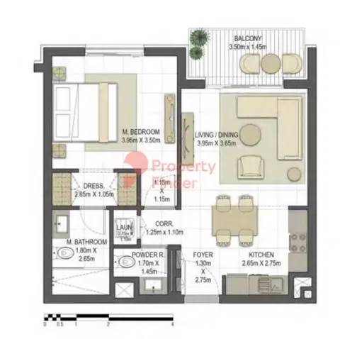 Floor plan, 1 Bed, 710 sq ft
