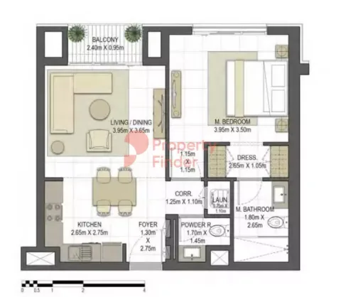 Floor plan, 1 Bed, 687 sq ft
