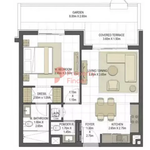 Floor plan, 1 Bed, 710 sq ft