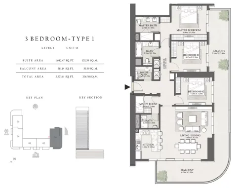 Floor plan, 3 Beds, 2,223 sq ft