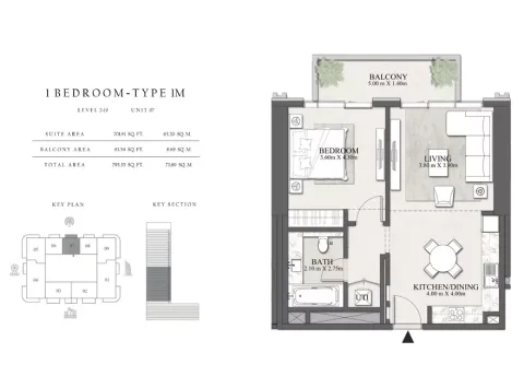 Floor plan, 1 Bed, 795 sq ft