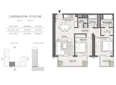 Floor plan, 2 Beds, 1,249 sq ft